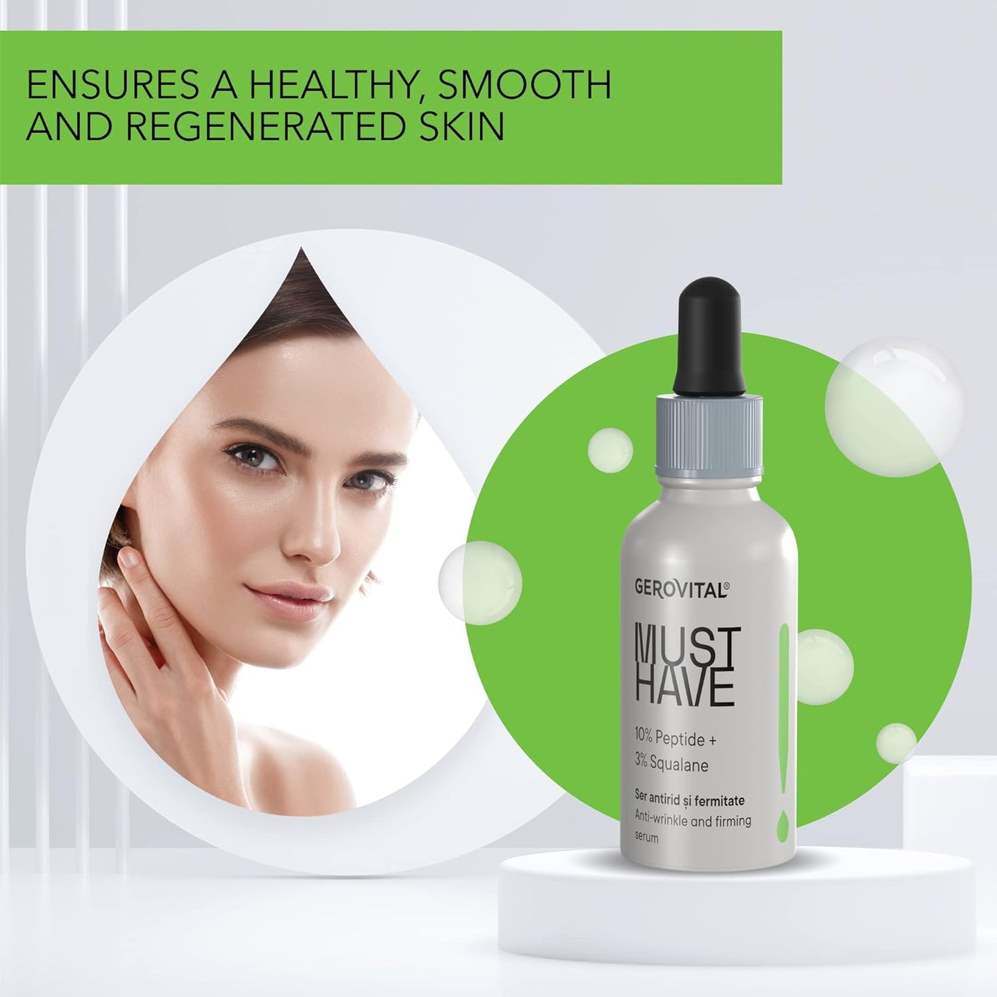 Gerovital Must Have, Anti-Wrinkle and Firming Serum with 10% Peptides and 3% Squalane