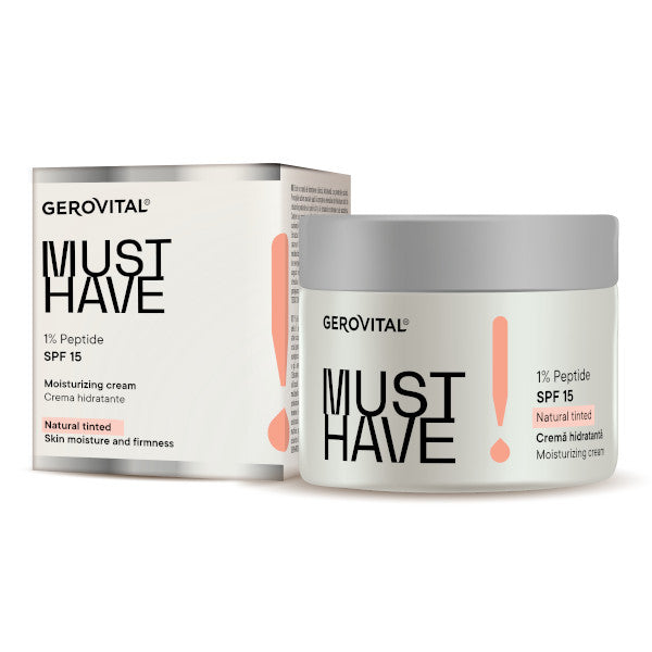 Gerovital Must Have, DD Moisturizing Cream with 1% Peptides and SPF 15, Vitamin E, DD Daily Defense Cream | Uniform, Protected and Toned Skin, 50 ml
