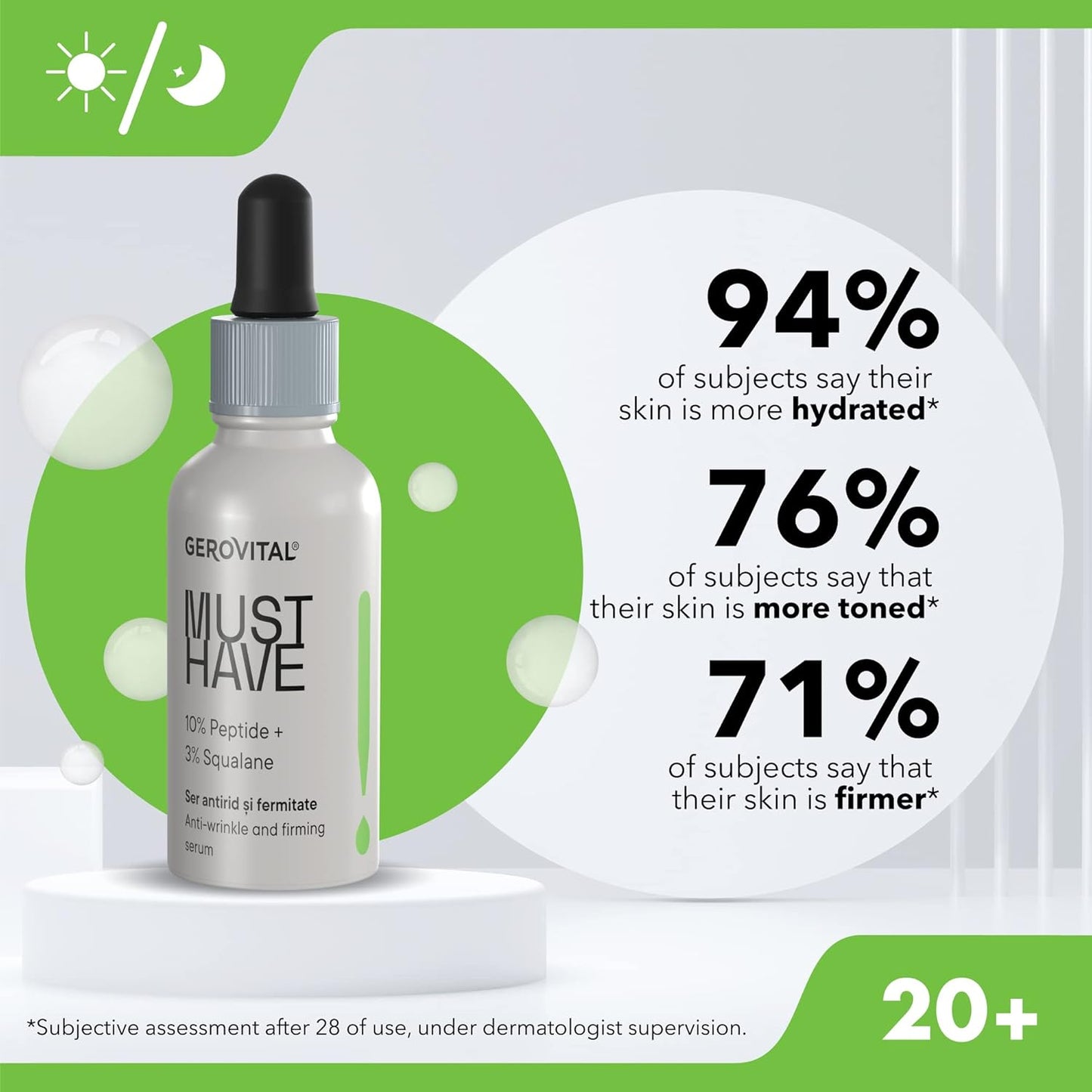 Gerovital Must Have, Anti-Wrinkle and Firming Serum with 10% Peptides and 3% Squalane